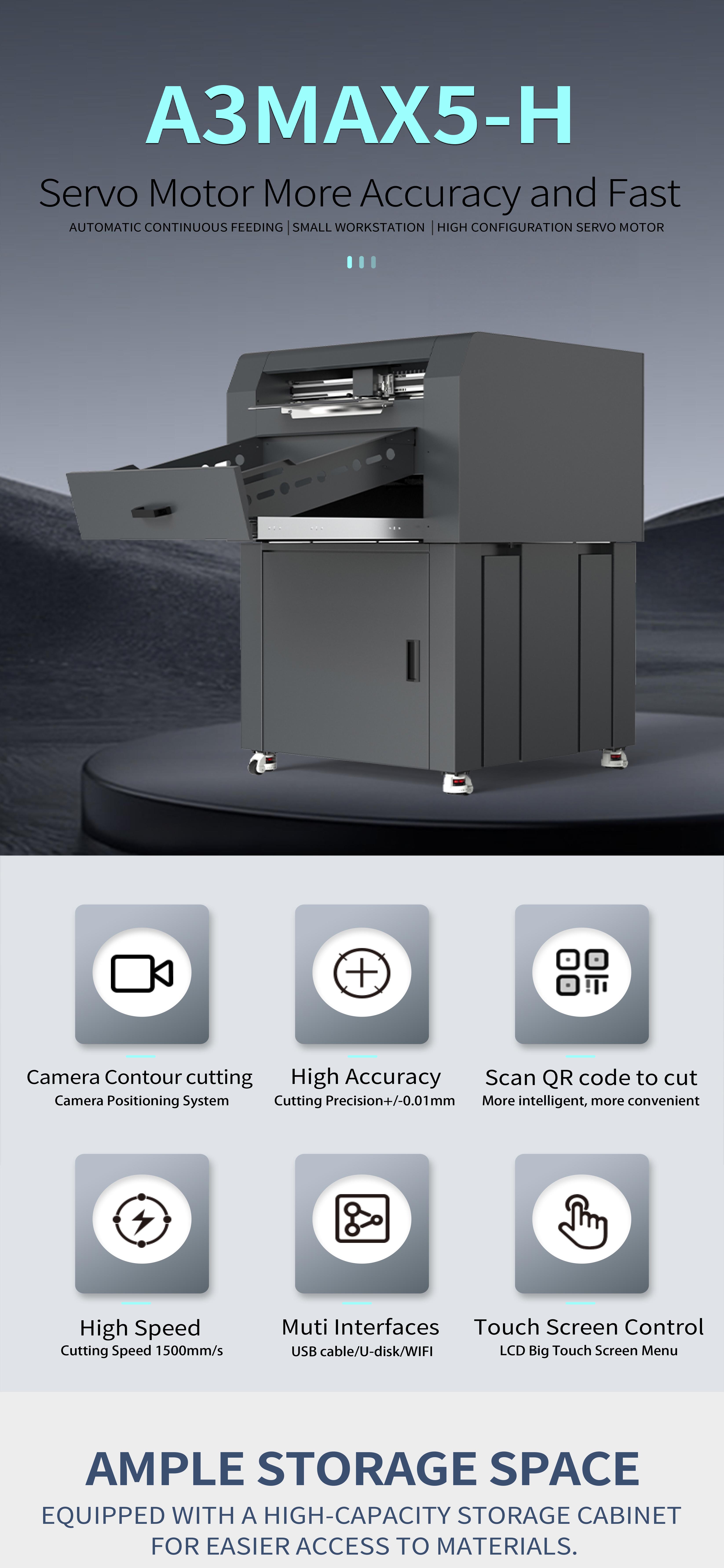 A3MAX5-H Cabinet Style Automatic Feeding Label Cutting Machine Digital Die Cutter 